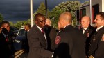 Minister Konneh greets Brooklyn Park fire officials upon arrival