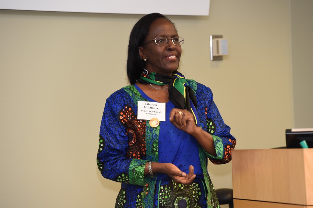 Ambassador Liberata Mulamula of the United Republic of Tanzania speaking at the Eastern Africa Business Forum at Thomson Reuters headquarters in Eagan, Minnesota on May 7 2014. The forum was organized by the State of Minnesota's Trade Office. Photo: Courtesy Thomson Reuters
