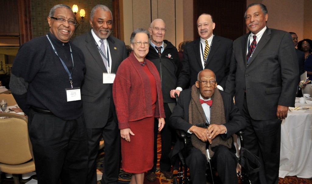 William Darity, Jr - Samuel Dubois Cook Professor of Public Policy; Margaret Simms, PhD - Institute Fellow at the Urban Institute; Robert Solow, Professor of Economics, Emeritus MIT (Myers, Jr.'s dissertation advisor at MIT); Bernard Anderson - Whitney M. Young, Jr. Professor of Management at the Wharton School;Samuel Myers, Jr - Professor, Roy Wilkins Center for Human Relations and Social Justice;David Swinton, PhD - President, Benedict College in Columbia, SC; Samuel Myers, Sr - Chairman of the Board - Minority Access, Inc. All are recipients of the Westerfield Award.Photo Courtesy of Craig Bailey/Perspective Photo via U of MN