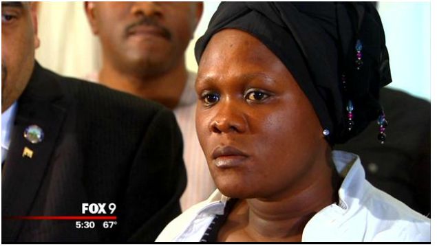 Louise Karluah, Barway Collins' biological mother addressing the media. She arrived in Minnesota this week. Barway's father is in jail facing charges for his murder. Photo: Fox News Screenshot