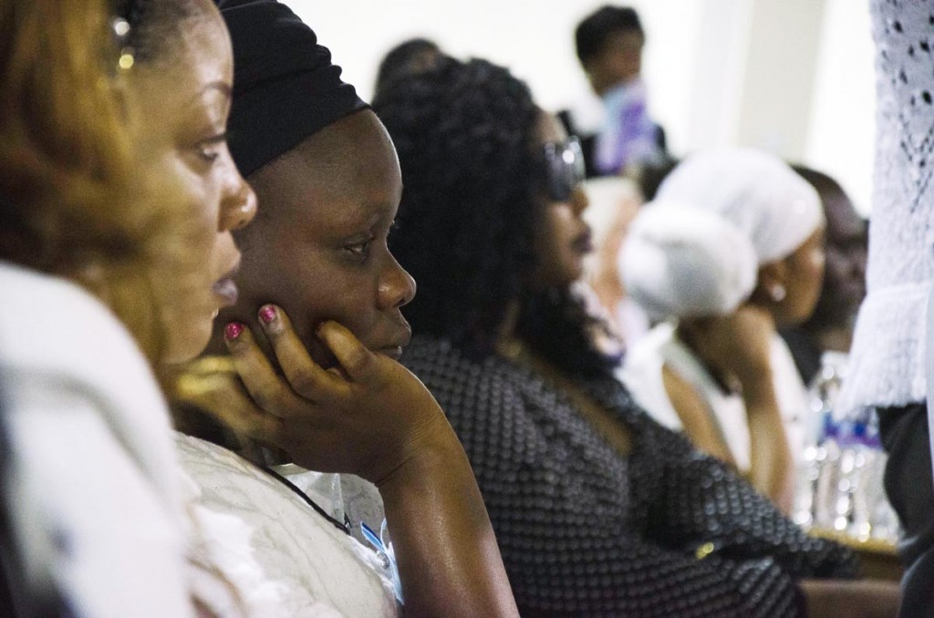 Louise Karluah, the biological mother to the late 10-year-old Barway Collins, holds her cheeks during an emotional funeral service at Shiloh Temple International Ministries in Minneapolis on May 2, 2015, exactly three weeks after his body was found on the Mississippi River on Saturday, April 11. Louise Karluah had just arrived from Liberia three days prior to the funeral Barway's father, Pierre Collins, was taken into custody two days after Barway was found and charged with the murder of his son. Photo: Kaamil Haider/Mshale