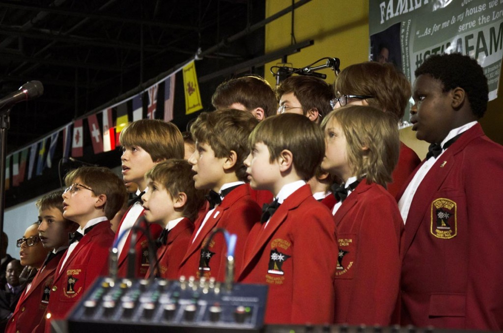 The Metropolitan Boys Choir of Minneapolis/St. Paul sung during an emotional funeral service at Shiloh Temple International Ministries in Minneapolis for the late 10-year-old Barway Collins on May 2, 2015, exactly three weeks after his body was found on the Mississippi River on Saturday, April 11. His father, Pierre Collins, was taken into custody two days after Barway was found and charged with the murder of his son. Photo: Kaamil Haider/Mshale