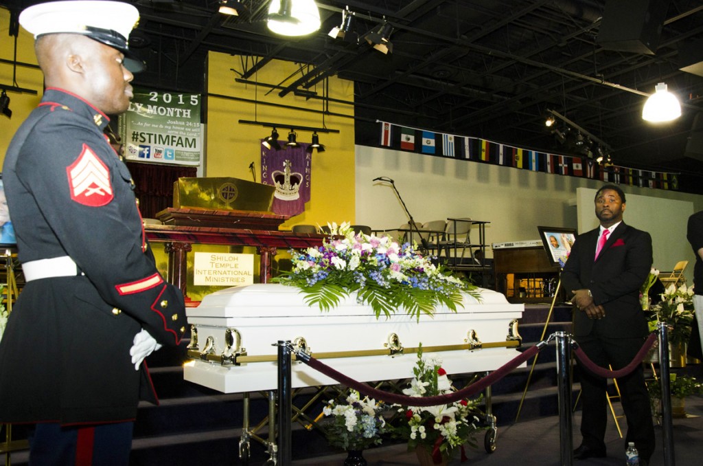 It was full honors during an emotional funeral service at Shiloh Temple International Ministries in Minneapolis on May 2, 2015 for 10-year-old Barway Collins, exactly three weeks after his body was found on the Mississippi River on Saturday, April 11. His father, Pierre Collins, was taken into custody two days after Barway was found and charged with the murder of his son. Photo: Kaamil Haider/Mshale