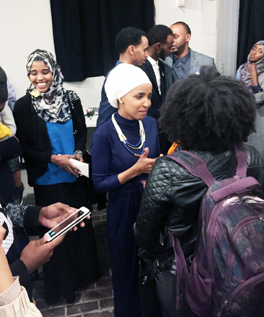 Ilhan Omar who formally launched her campaign for Minnesota House District 60B on Tuesday, November 10, 2015 talks to supporters at the launch. Photo: Kari Mugo/Mshale