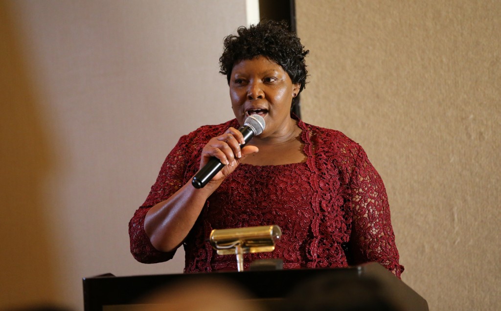 Elizabeth Marigi of AMWAG (African Minnesota Women Awareness Group), speaking on the domestic violence challenges that have beset the Kenyans in the state and the services her group offers. Photo: Courtesy of KDR TV