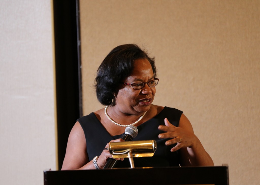 Sharon Sayles Belton, VP of Government Affairs at Thomson Reuters and former mayor of Minneapolis, Minnesota's largest city and commercial center, keynotes Kenya's 52nd Jamhuri Day Dinner held at a local hotel organized by the state's Kenya leadership group. Photo: Courtesy of KDR TV