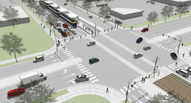  Rendering of West Broadway and 85th Avenues looking southwest, including the proposed reconstruction of West Broadway Avenue by Hennepin County. Photo: Courtesy of Metropolitan Council