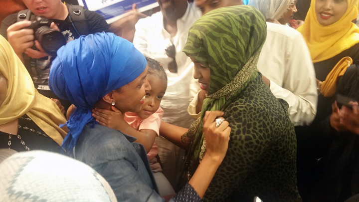 There were a lot of emotions in Minneapolis Tuesday night as Ilhan Omar carrying her daughter was congratulated after a hard fought primary to dislodge the longest serving legislator in Minnesota Phyllis Kahn who was in office since 1972 uninterrupted until the primary on August 9, 2016. Photo: Tom Gitaa/Mshale
