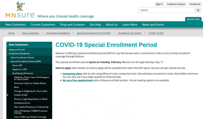 MNsure COVID-19 Screenshot_Web