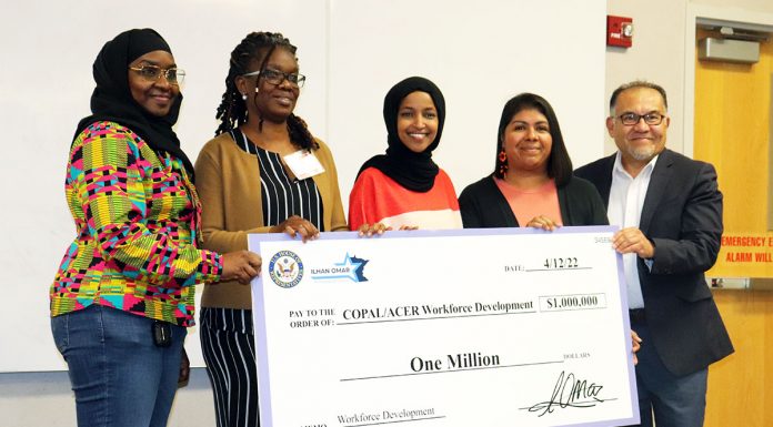 Congresswoman Ilhan Omar presents $1,000,000 check to ACER and COPAL