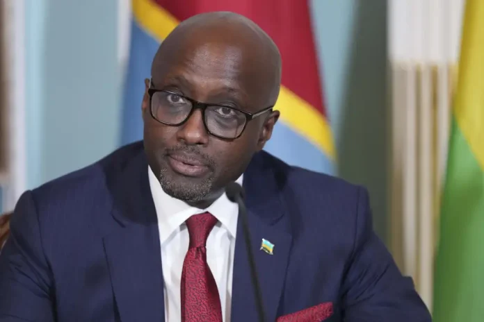 Rwanda Foreign Minister Olivier Nduhungirehe at State Dept on 4-25-25 by Jacquelyn Martin of AP