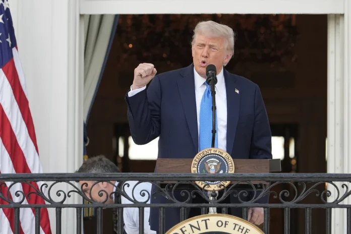 Trump at White House South lawn on June 4 2025 by Alex Brandon of AP