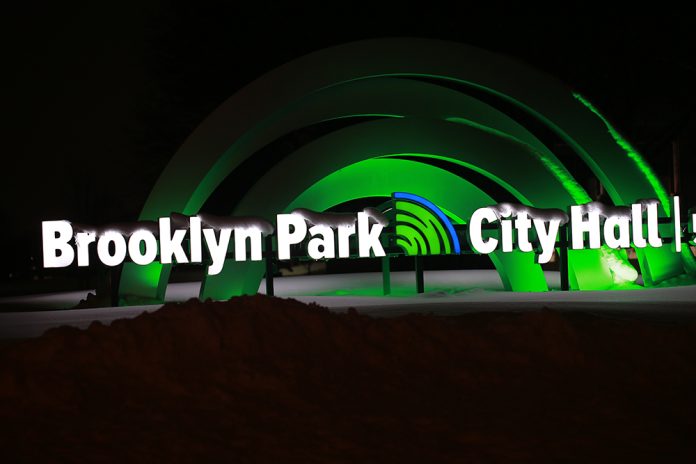 Brooklyn Park City Hall Sign at Night