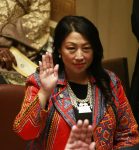 Susan Pha on Jan 3 2023 Taking Oath of Office at State Capitol_FINAL2 Minnesota Sen. Susan Pha raises her hand while taking the oath of office at the Minnesota Capitol in January 2023.