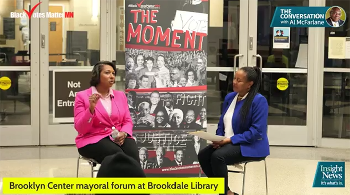 Screenshot of Kragness at Debate on 10-20-26 Brooklyn Center mayoral candidate Teneshia Kragness speaks at an Oct. 20, 2026, candidate forum at Brookdale Library.